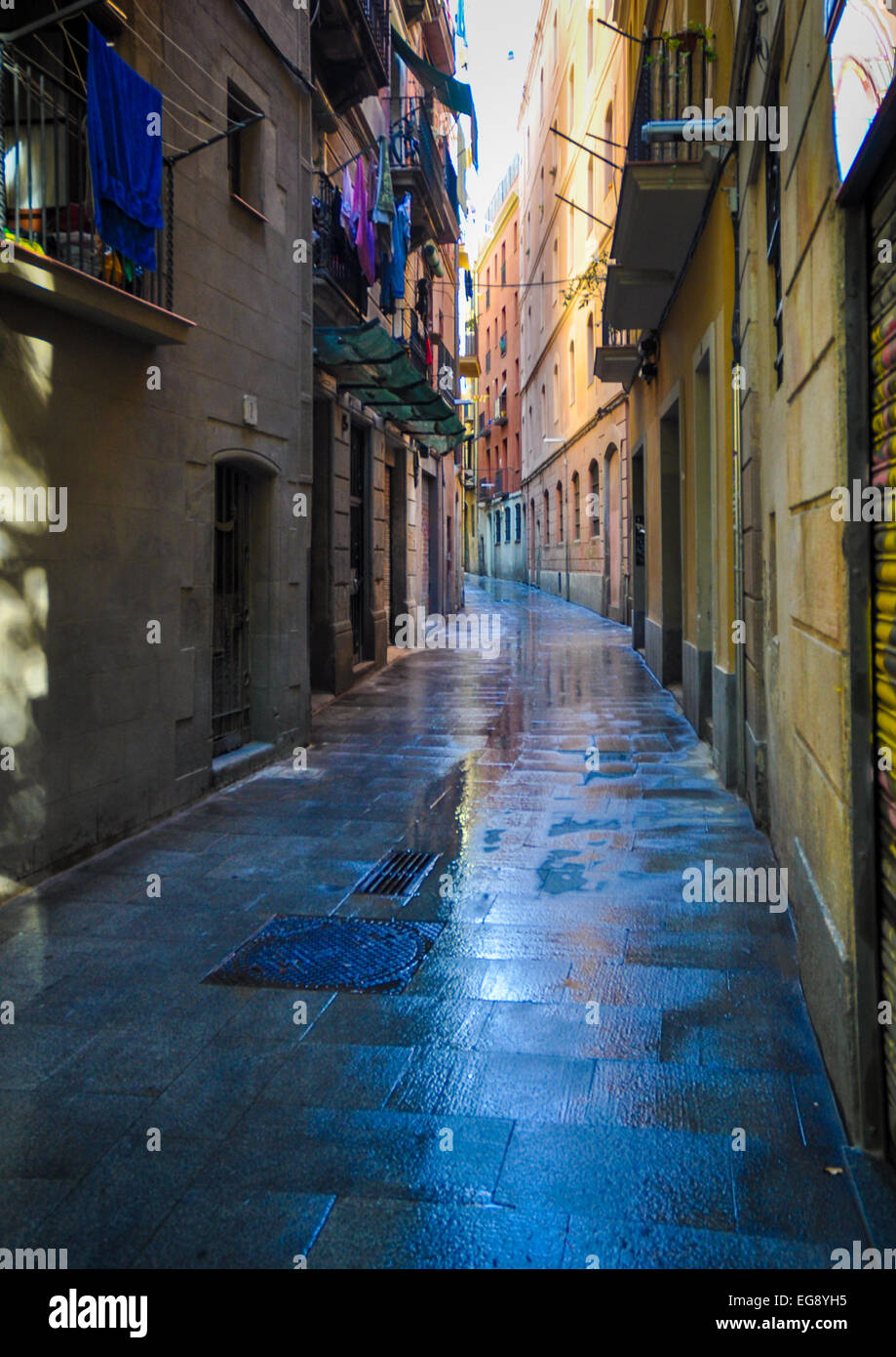 Colorful alleyway in Barcelona Spain Gothic District Stock Photo