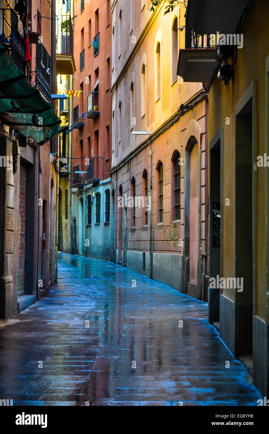 Colorful alleyway in Barcelona Spain Gothic District Stock Photo