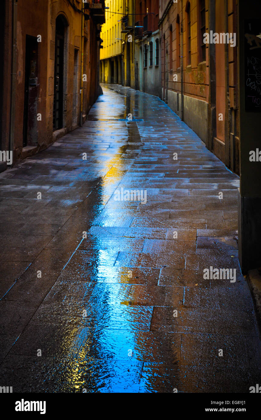 Colorful alleyway in Barcelona Spain Gothic District Stock Photo