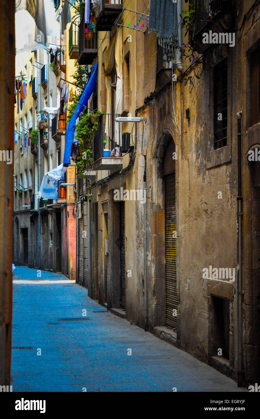 Colorful alleyway in Barcelona Spain Gothic District Stock Photo
