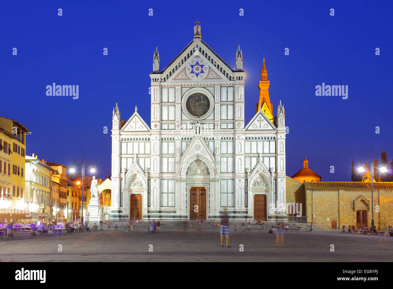 Basilica di Santa Croce in Florence at night, Italy Stock Photo