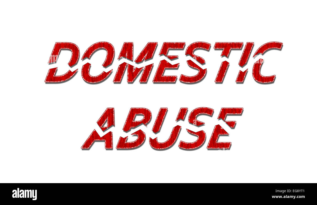 Domestic abuse - blood red words shattered on white background - a conceptual image for stopping abuse Stock Photo