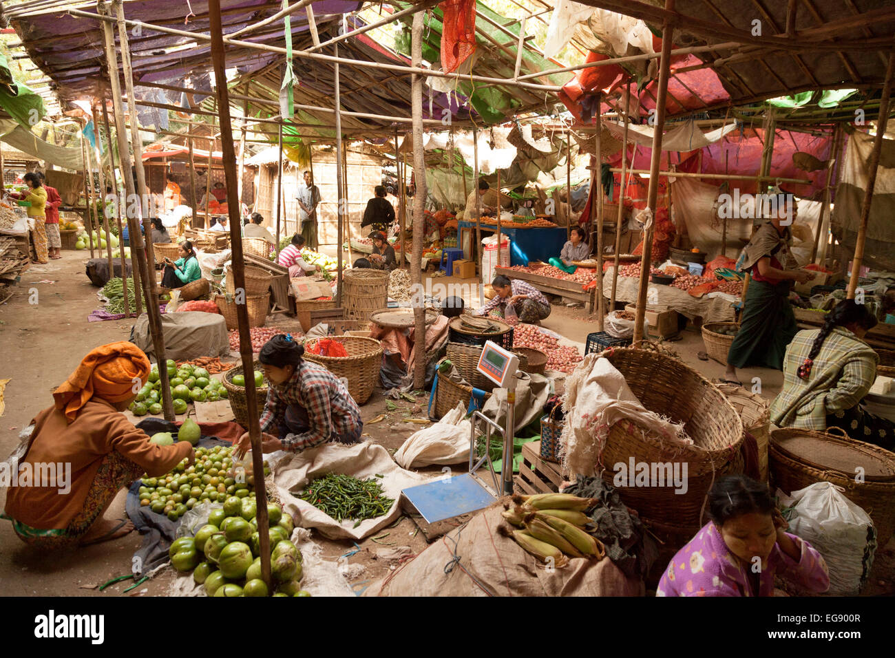 Village market scene, Mani Sithu Market in Nyaung-U village, Bagan