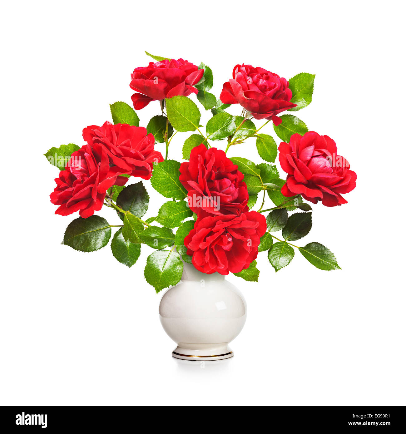 Romantic red roses bouquet in retro vase isolated on white background ...