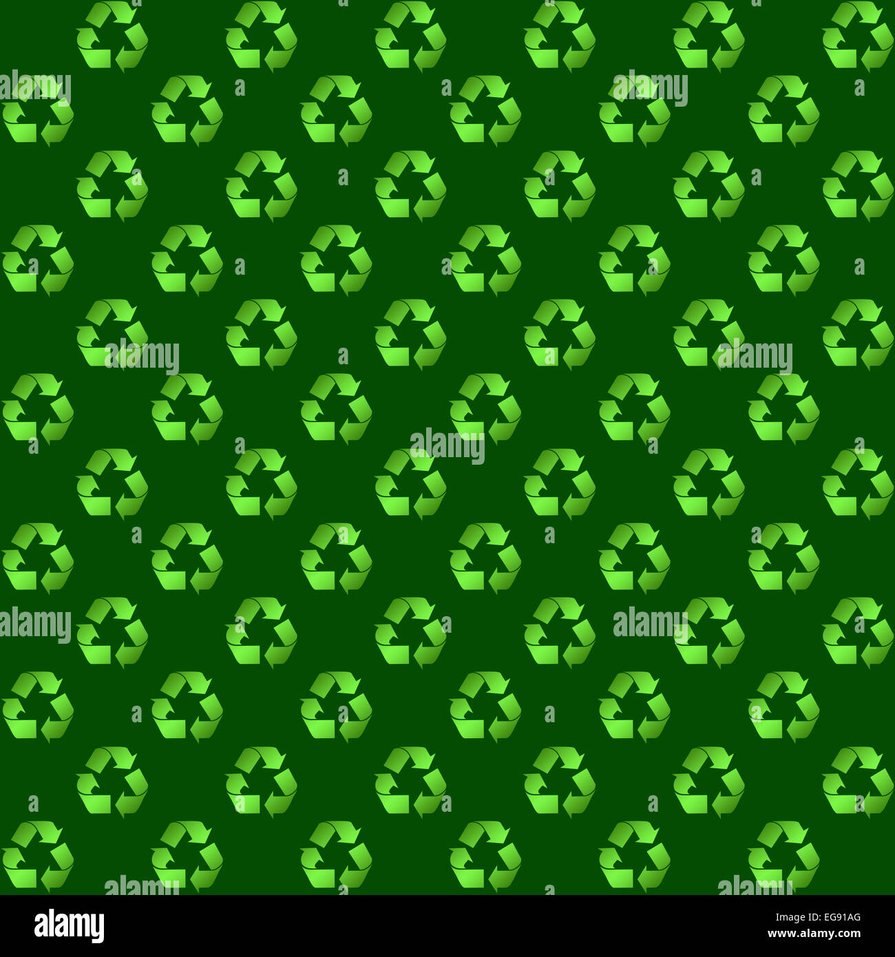 Recycle symbol in bright gradient greens on dark green, a seamless background pattern Stock Photo