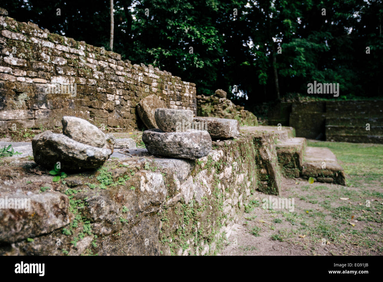 Mortar & Pestle, Lamanai, Belize Stock Photo