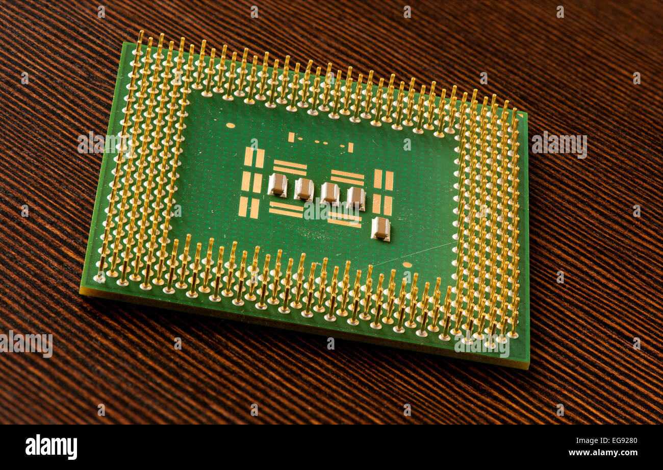 Computer cpu green processor chip Stock Photo