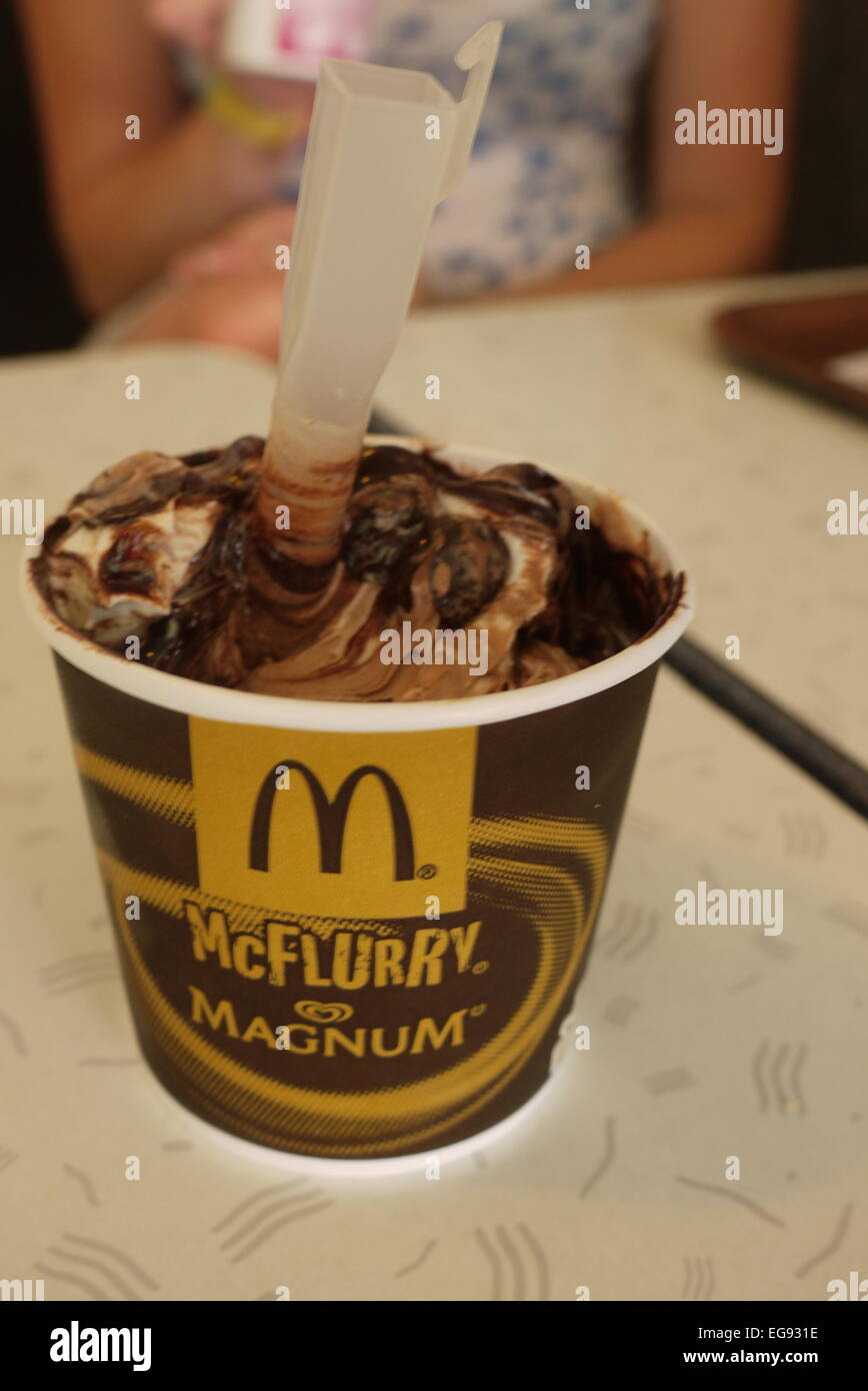 A freshly made Magnum McFlurry ice cream in a McDonalds Restaurant Stock Photo