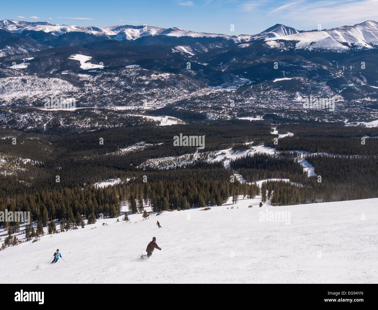 Skiers descend from the top of Peak 6, Breckenridge Ski Resort