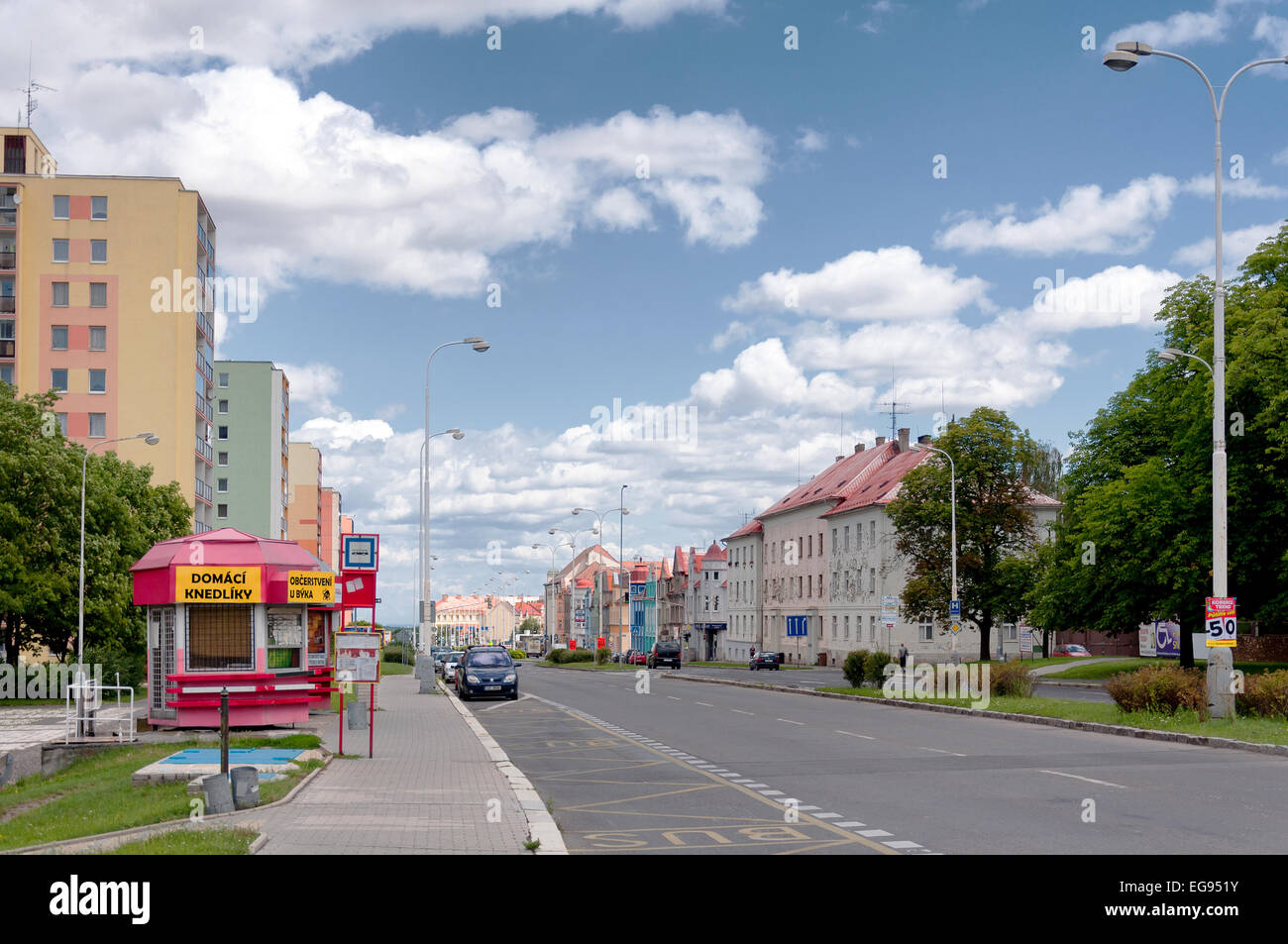 Empty streets in a morning in small town near Prague, Czech Republic Stock Photo