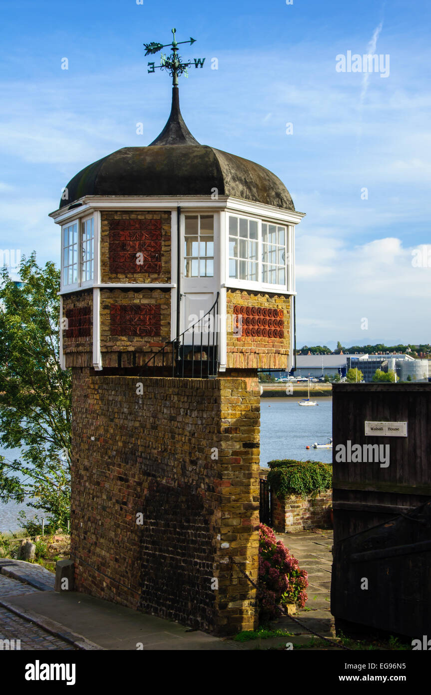 An hexagonal lookout tower at waterfront of river Medway, Upnor, Kent, England, UK Stock Photo