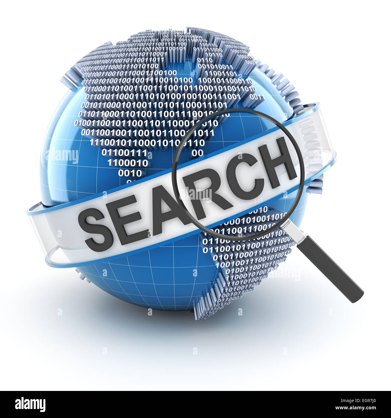 Search symbol with digital globe and magnifying glass Stock Photo