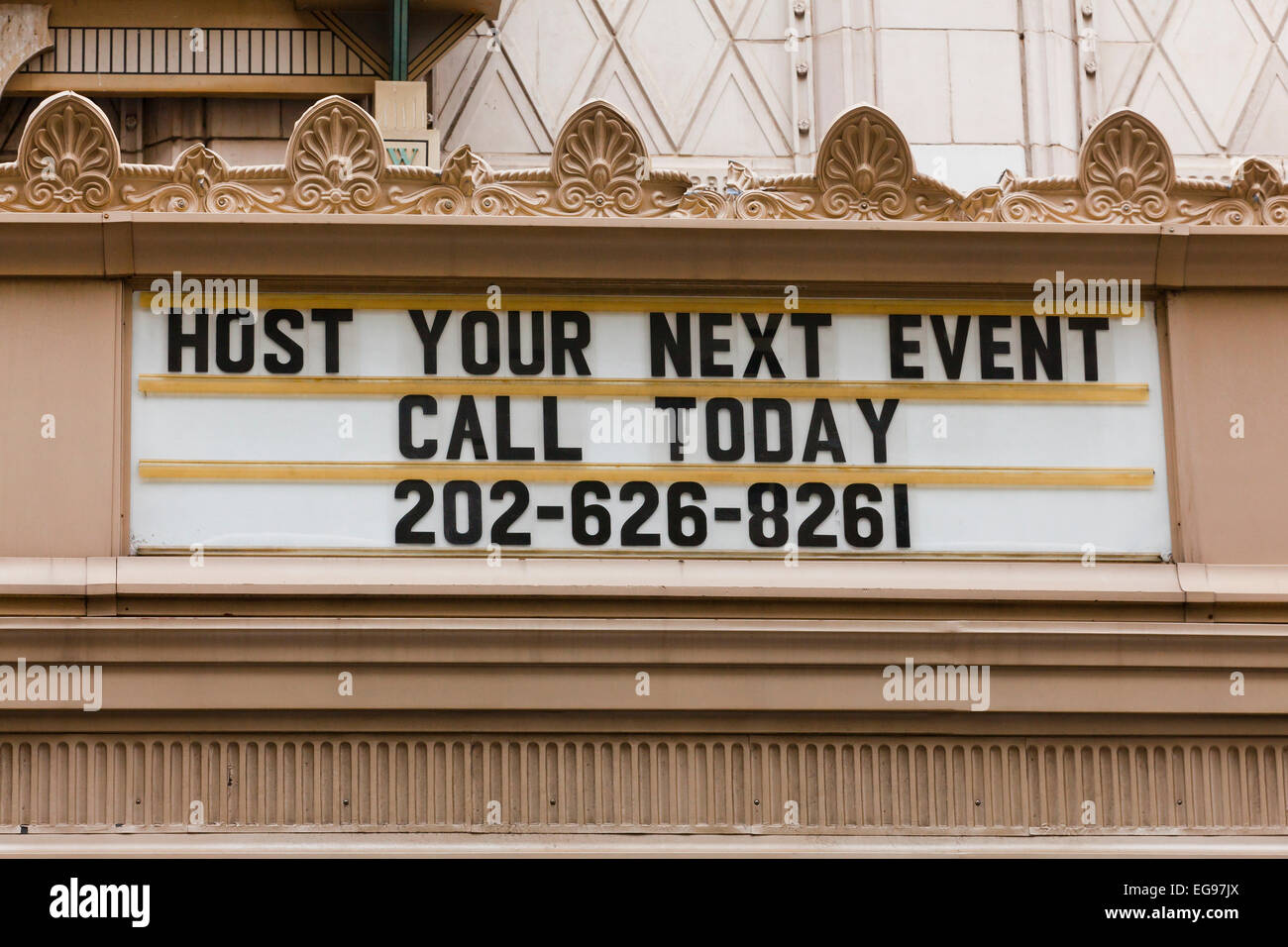 Event hosting ad on theater marquee - USA Stock Photo