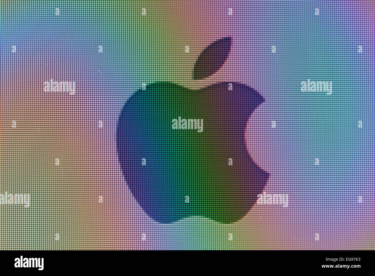 Closeup of Apple logo on LCD computer screen Stock Photo