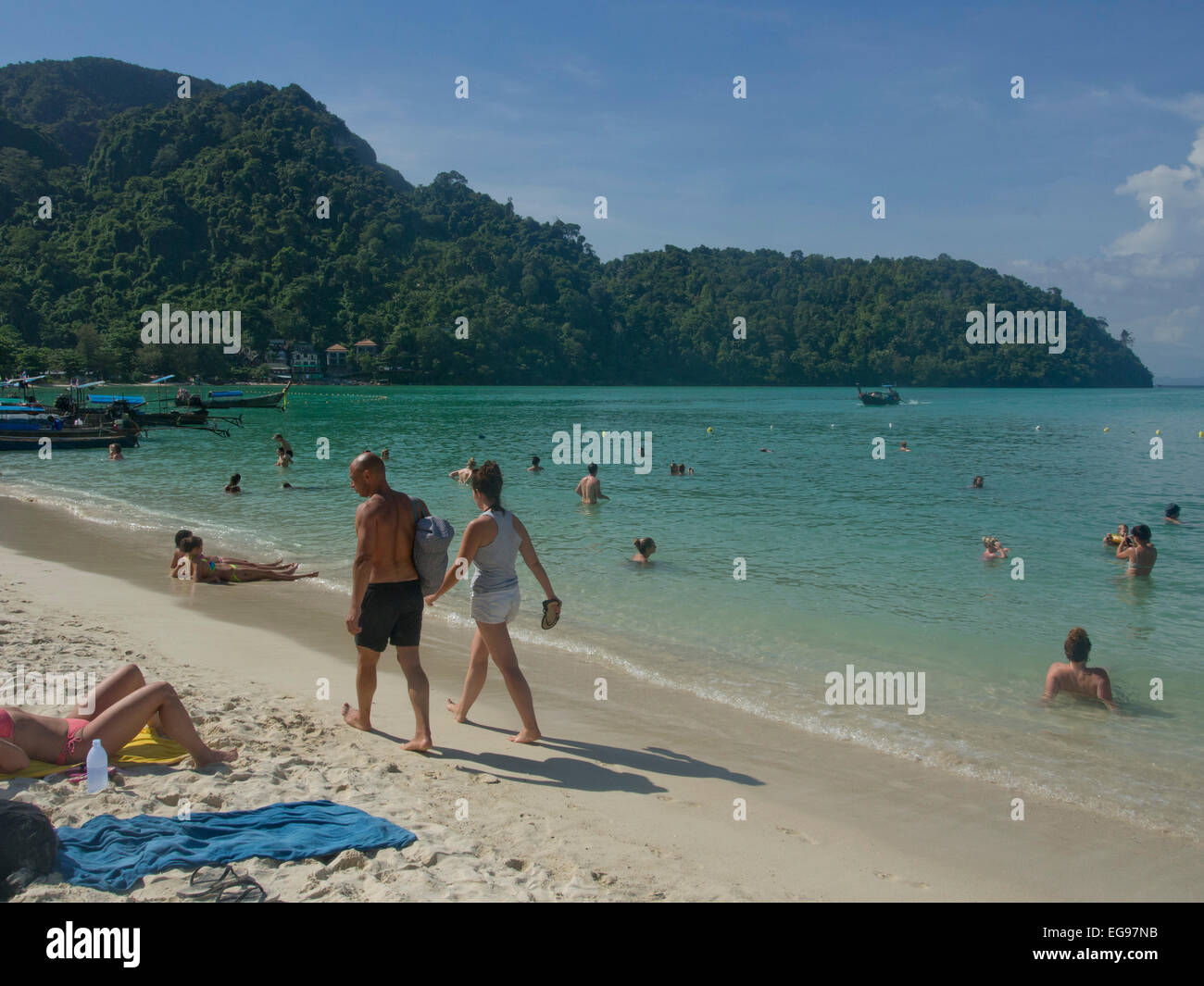 Tourists On A Beach In Phi Phi Island In Thailand Where The 2004