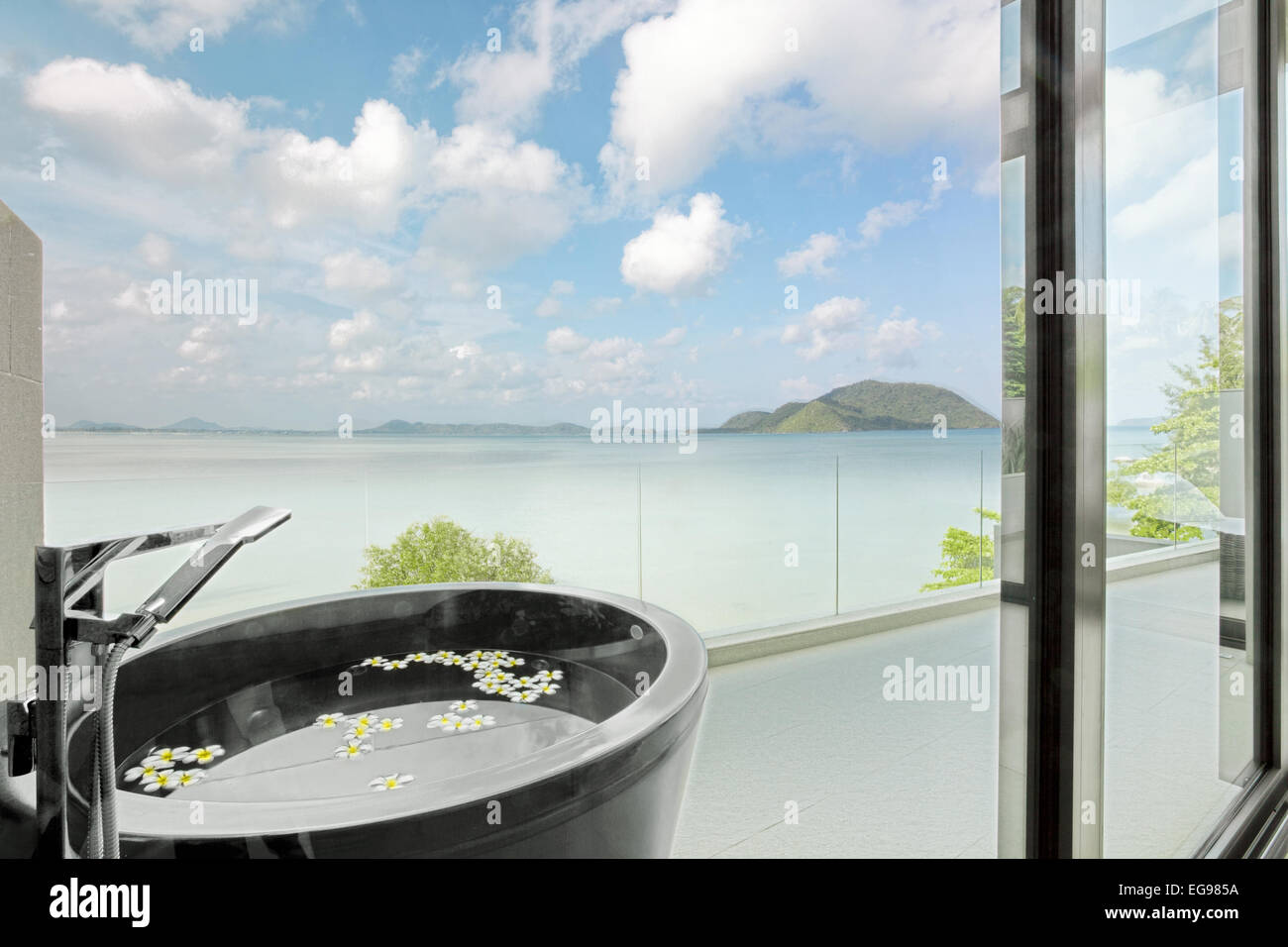 close up view of nice big bath in sea view environment Stock Photo - Alamy
