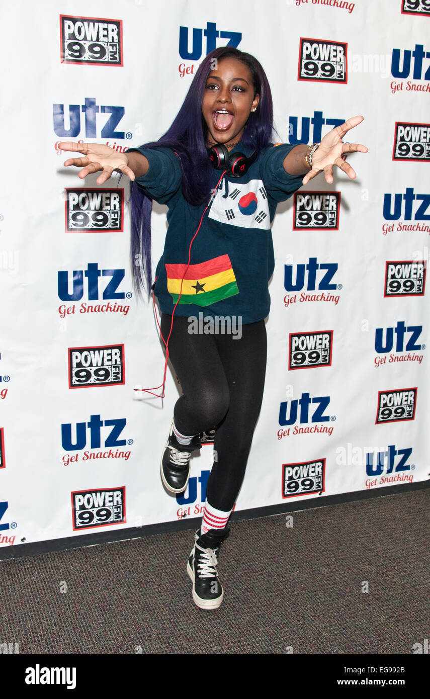 Bala Cynwyd, Pennsylvania, USA. 19th February, 2015. American Singer-Songwriter Justine Skye Poses at Power 99's Performance Theatre on February 19, 2015 in Bala Cynwyd, Pennsylvania, United States. Credit:  Paul Froggatt/Alamy Live News Stock Photo