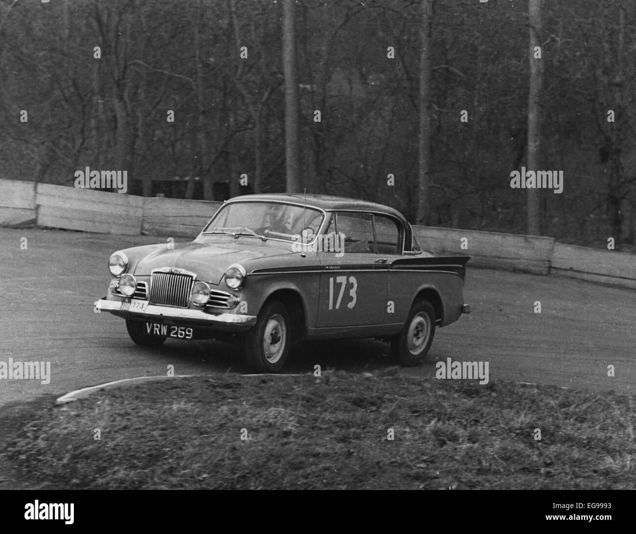 Sunbeam Rapier, Peter Harper winner of 1958 RAC Rally. Prescott. Stock Photo