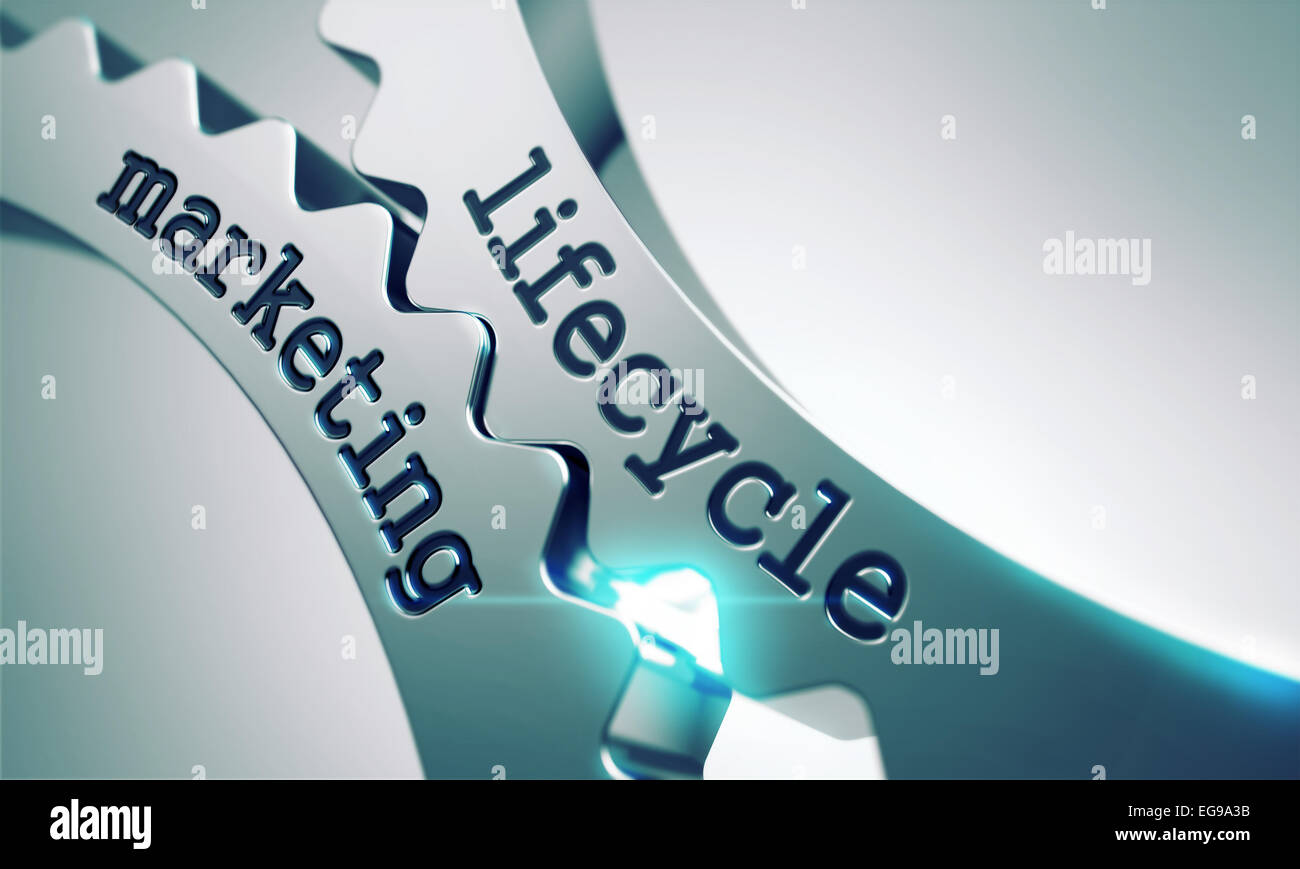 Lifecycle Marketing on the Mechanism of Metal Cogwheels. Stock Photo