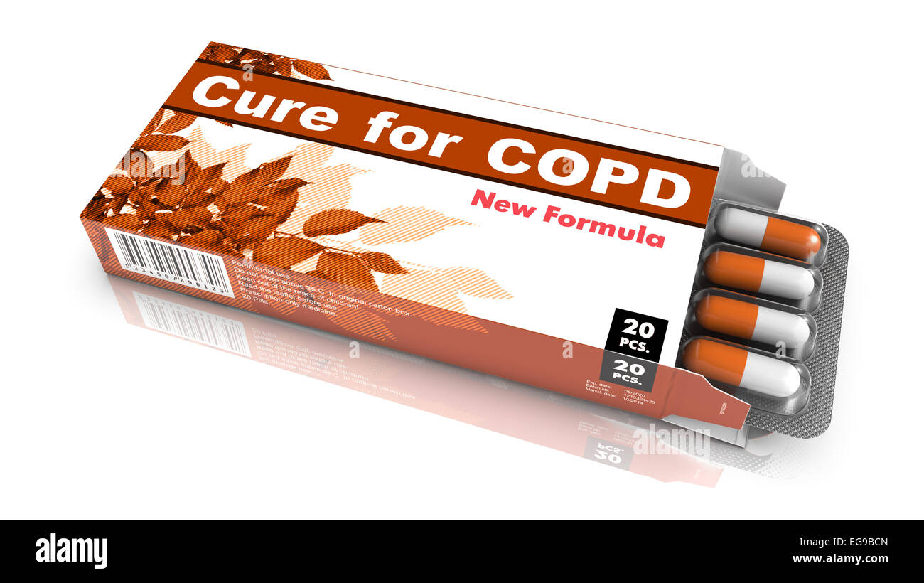 Cure for COPD - Brown Open Blister Pack Tablets Isolated on White. Stock Photo