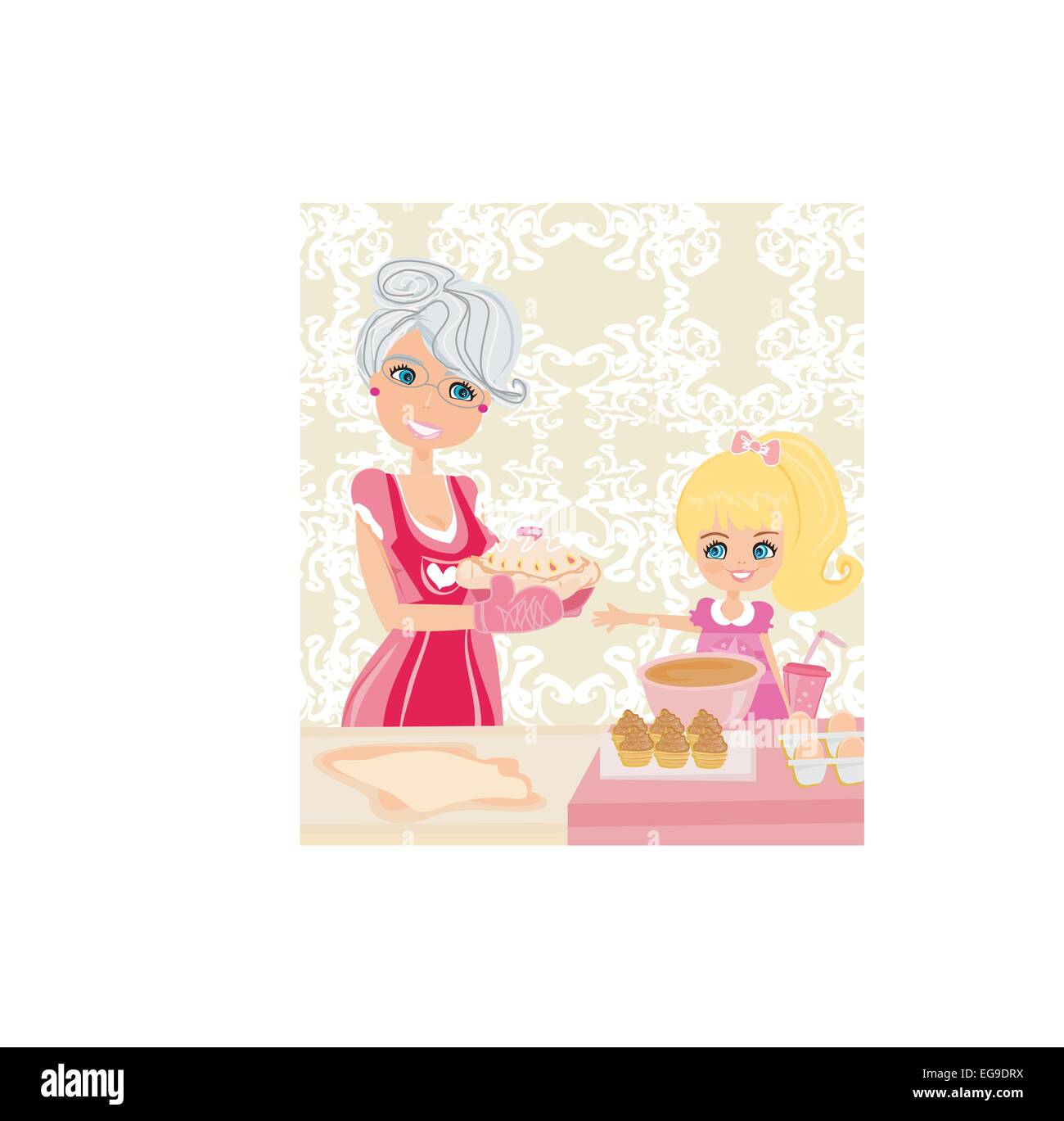 Grandma baking cookies with her granddaughter Stock Vector Image & Art