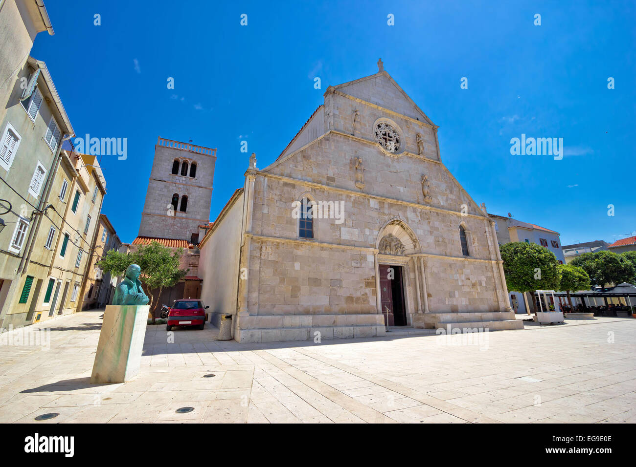 Town of Pag main square cathedral in Dalmatia, Croatia Stock Photo