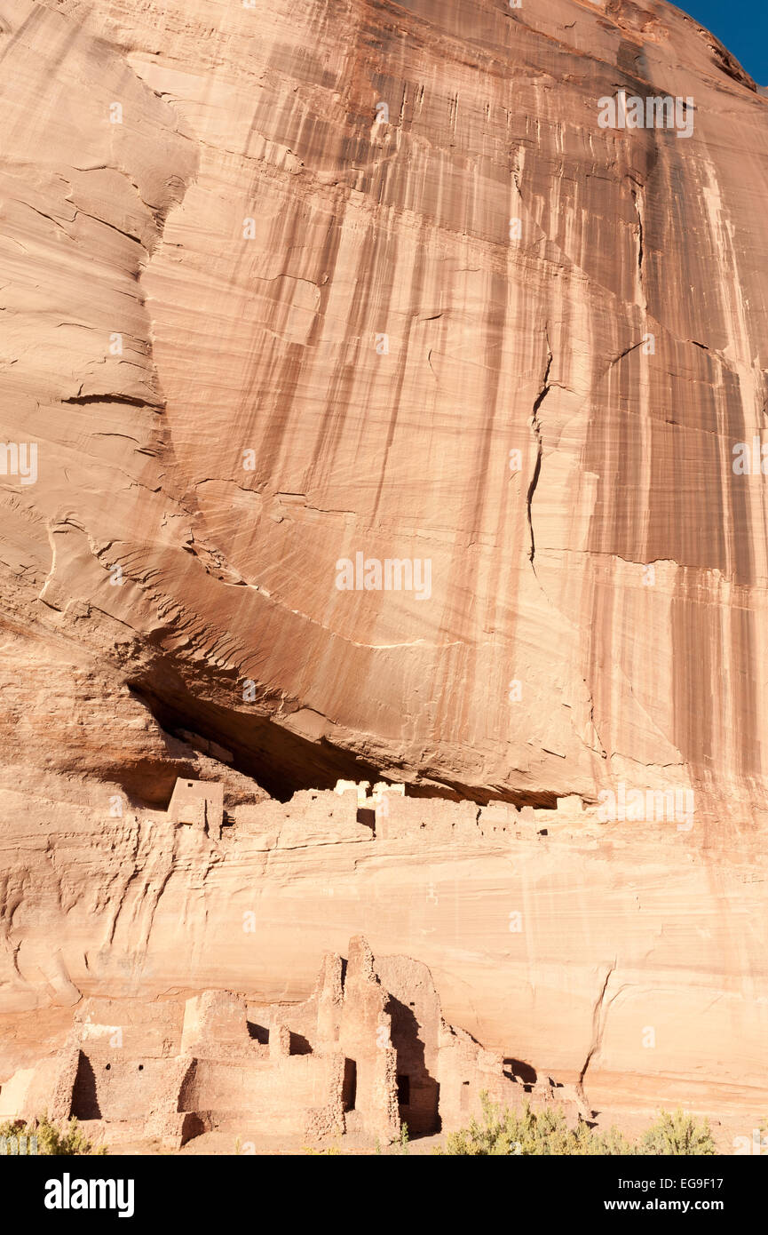 USA, Arizona, Apache County, Canyon de Chelly, Anasazi houses by rock cliff Stock Photo