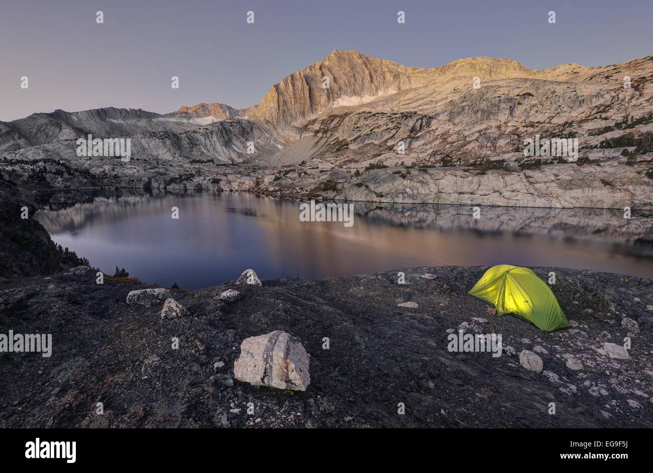 USA, California, Inyo National Forest, Camping by Steelhead Lake Stock Photo