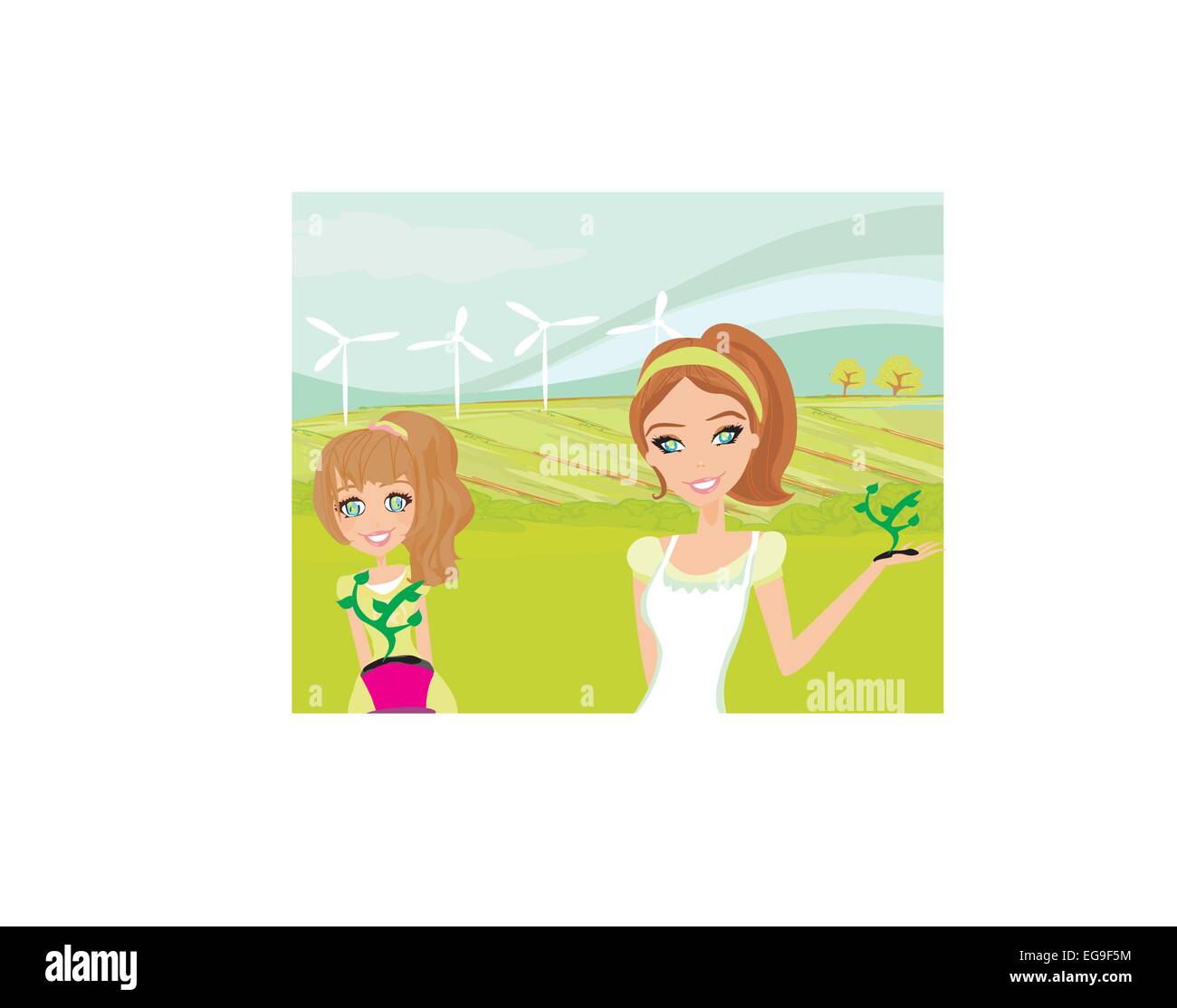Mom and daughter care about the environment Stock Vector Image & Art ...