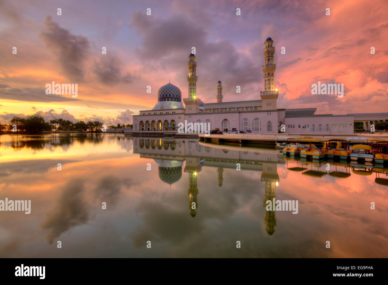 Malaysia, Sabah, Kota Kinabalu City Mosque, View of mosque during sunset Stock Photo
