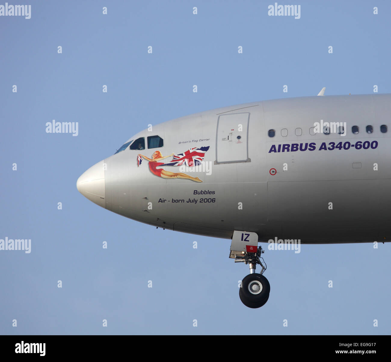 Nose art, Virgin Airbus A340-600 G-VFIZ 'Bubbles' Stock Photo