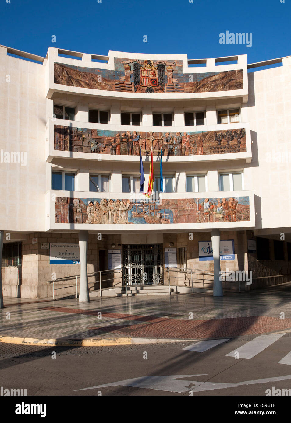 Government office with history mural Melilla autonomous city state Spanish territory in north Africa, Spain Stock Photo