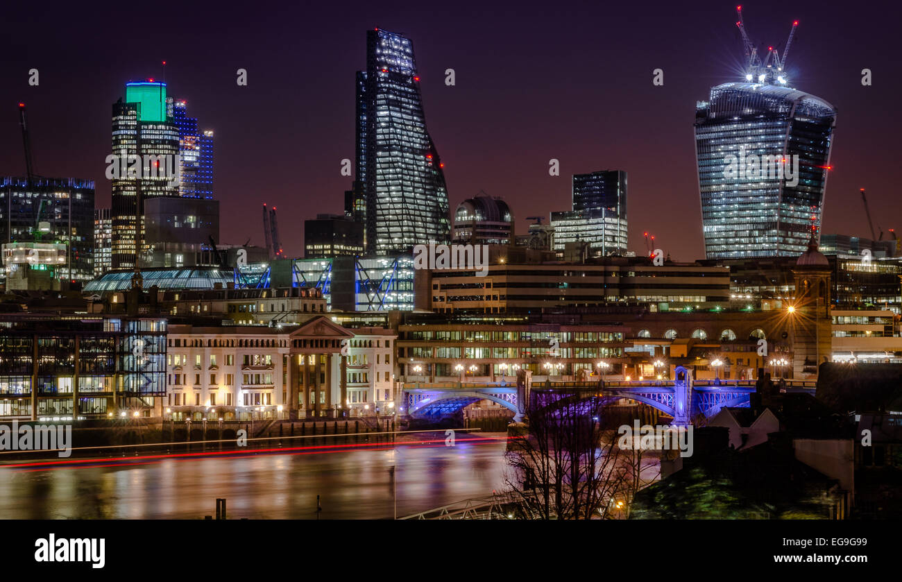 City skyline at night, London, England, UK Stock Photo