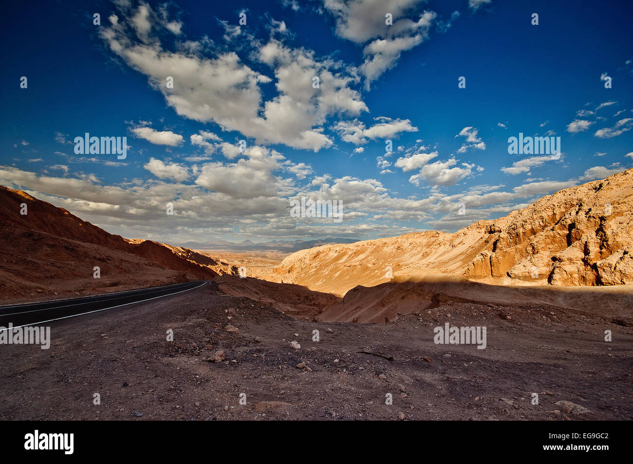Chile, Altiplano, Clouds over mountain valley Stock Photo