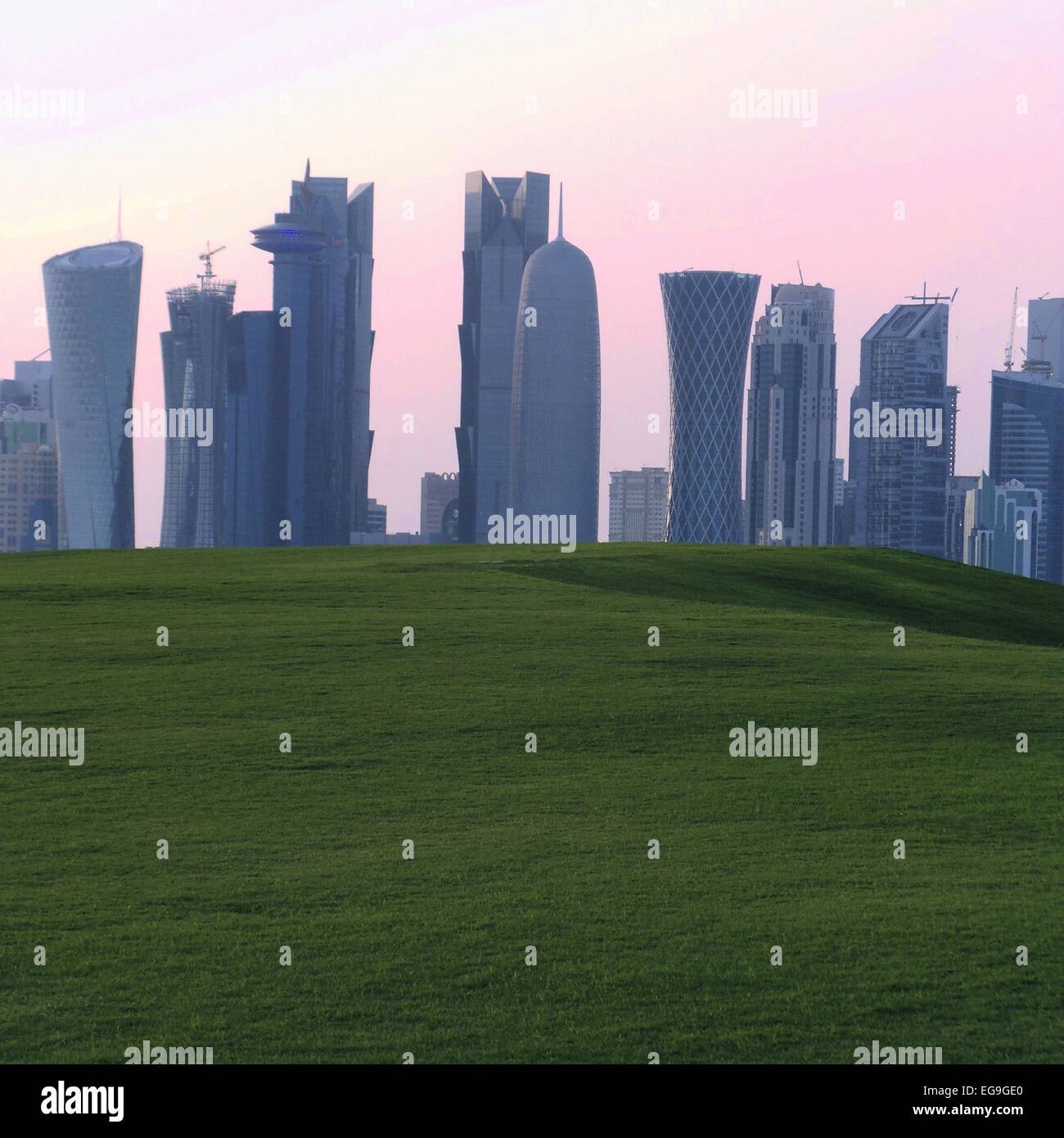 Quatar, Doha, Skyline viewed from park Stock Photo