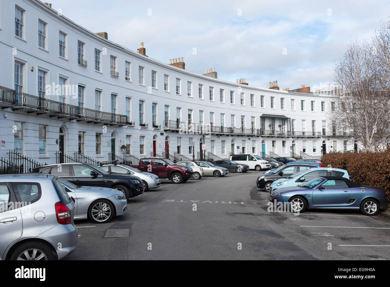 White Regency houses in Royal Crescent, Cheltenham Stock Photo