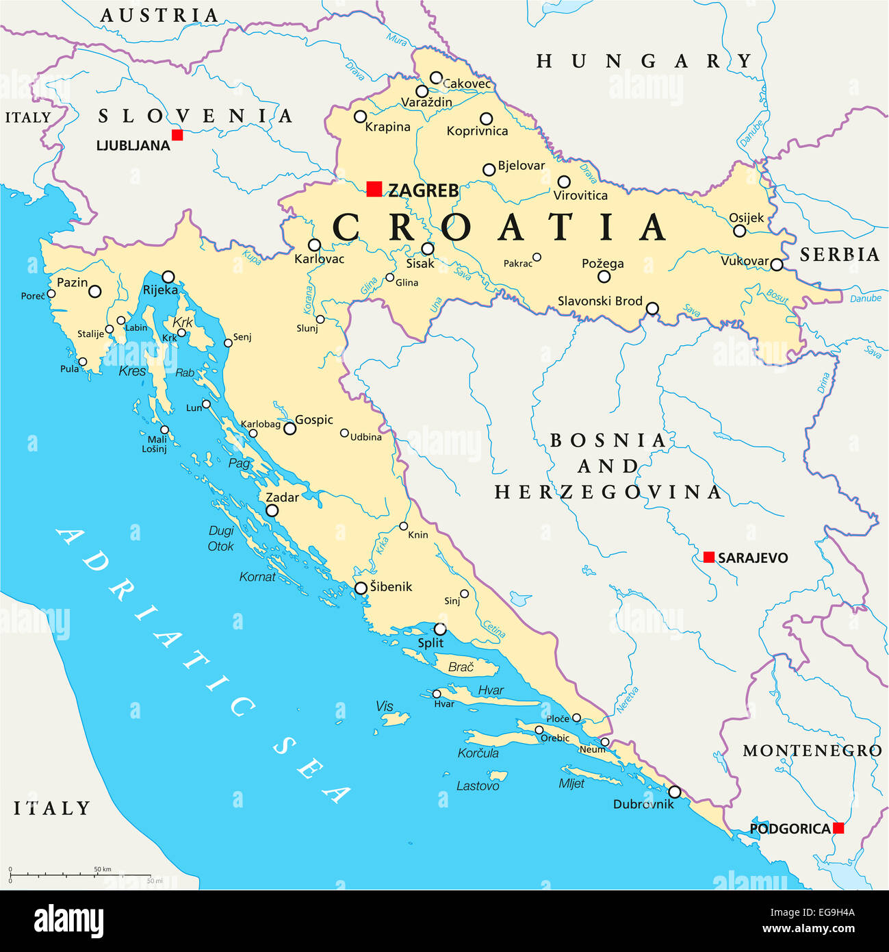Croatia Political Map Stock Photo