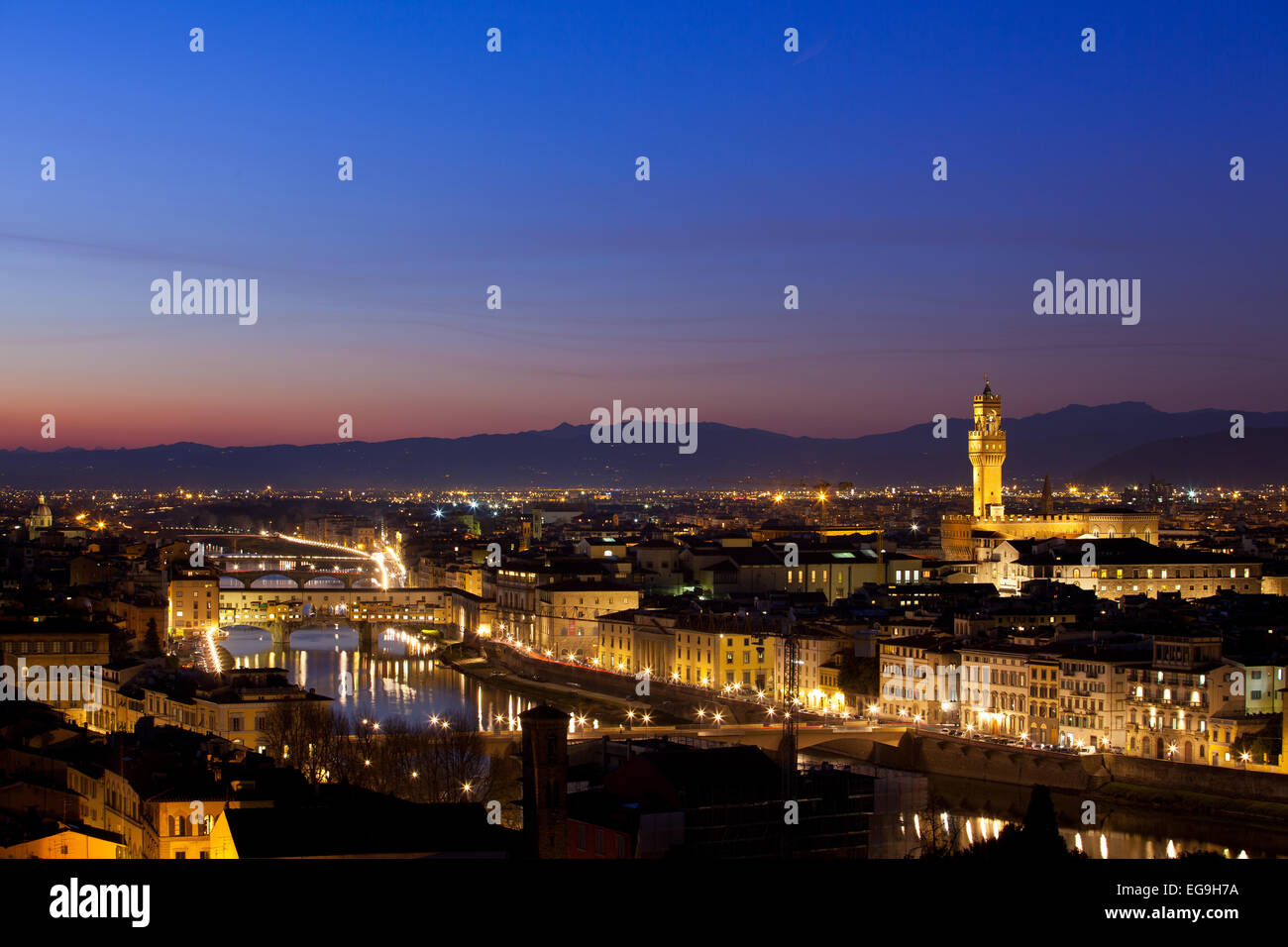 Panorama of Florence and View of Ponte Vecchio bridge, Florence, Tuscany, Italy Stock Photo