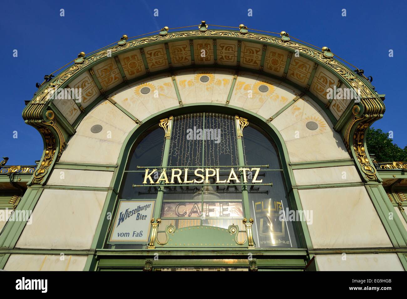 Former light rail station, Art Nouveau style by architect Otto Wagner, Otto Wagner Pavilion, Karlsplatz square, Vienna, Austria Stock Photo