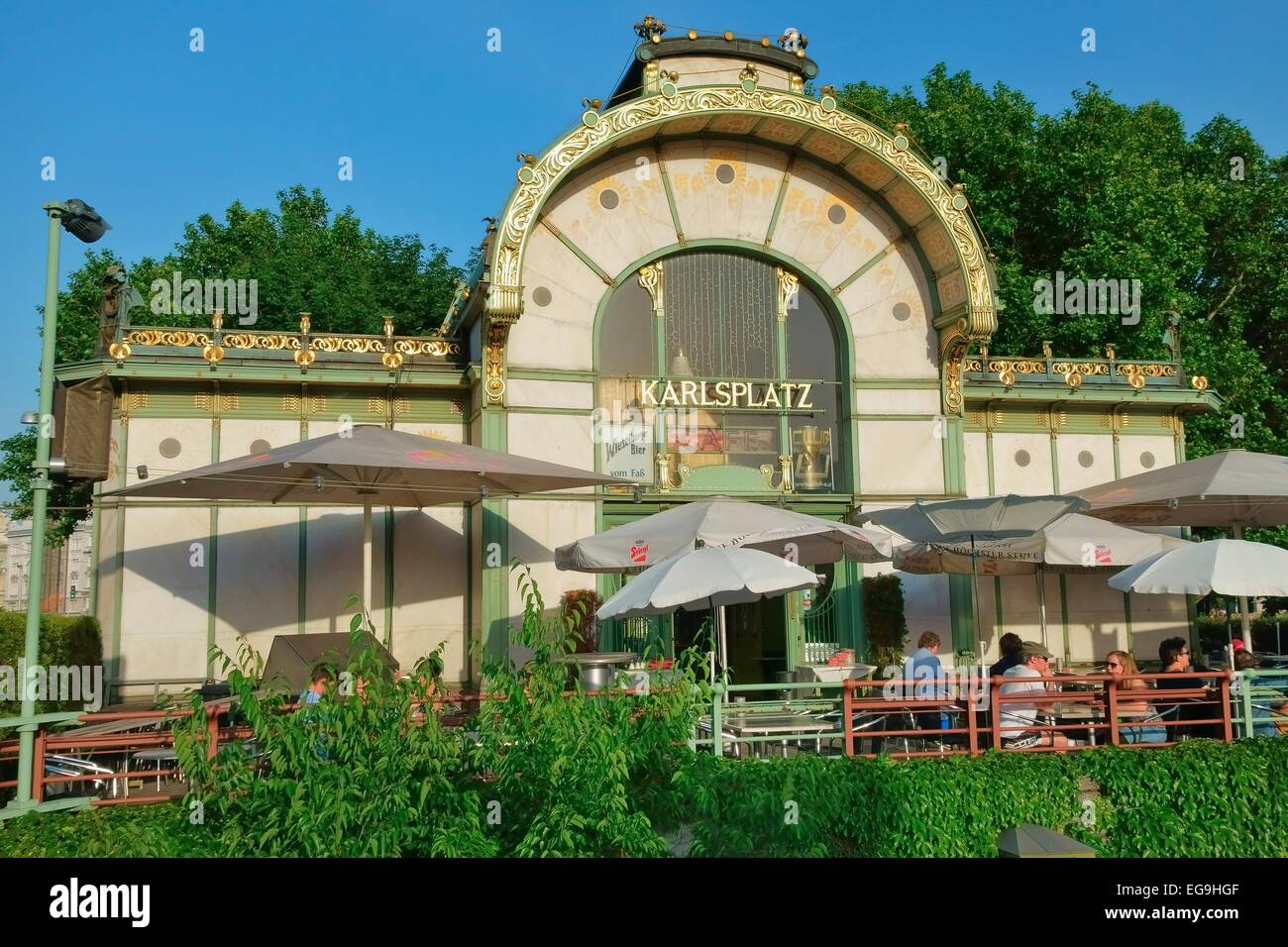 Art Nouveau-style café by architect Otto Wagner, Karlsplatz square, Vienna, Austria Stock Photo