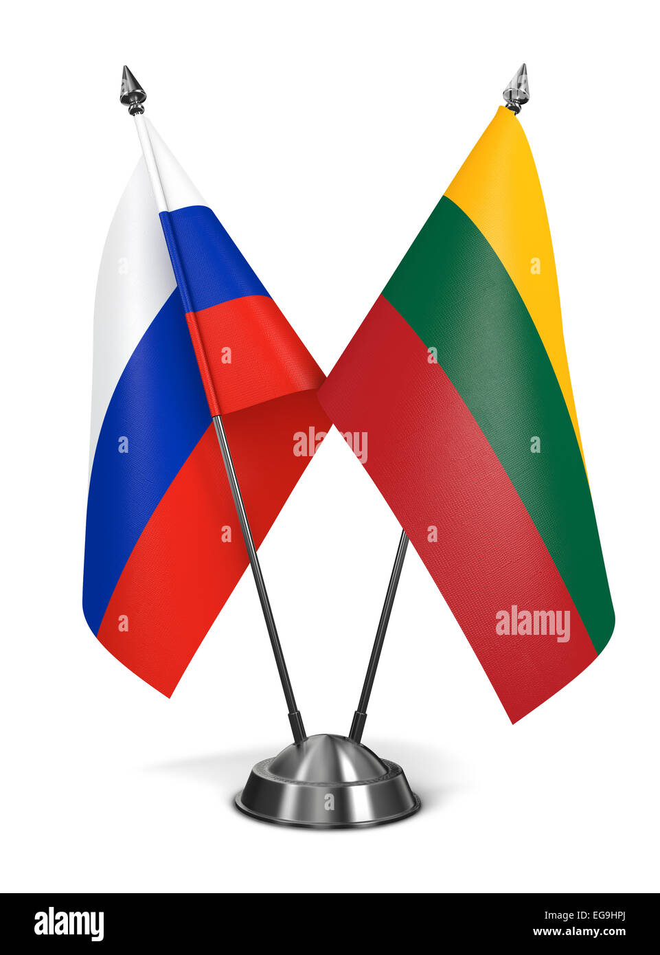 Russia and Lithuania - Miniature Flags Isolated on White Background. Stock Photo