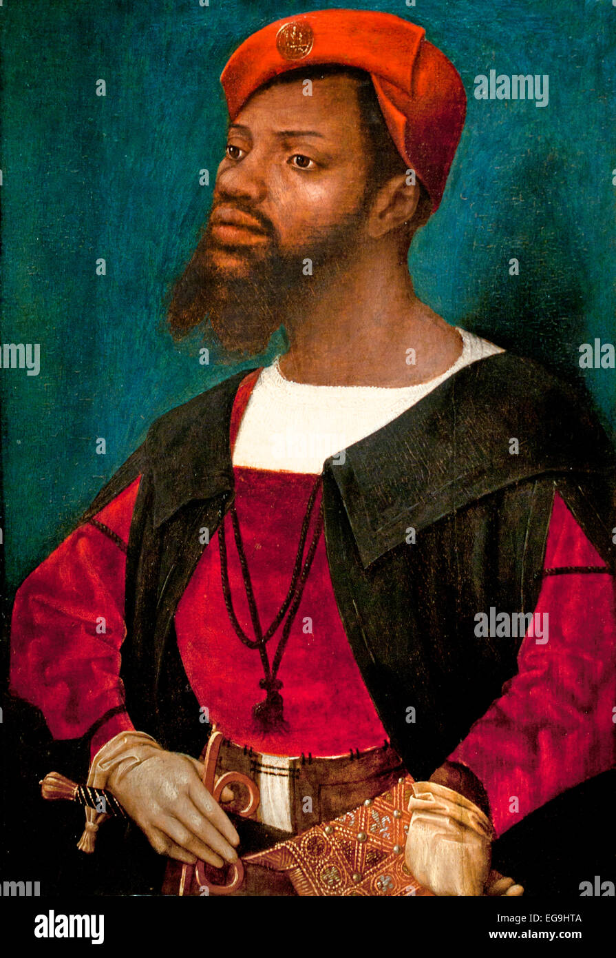 Portrait of African Man ( Christophle le More ) 1525 Jan Jansz. Mostaert Haarlem 1475-1555/56 Dutch Netherlands ( The only known portrait  black man Stock Photo