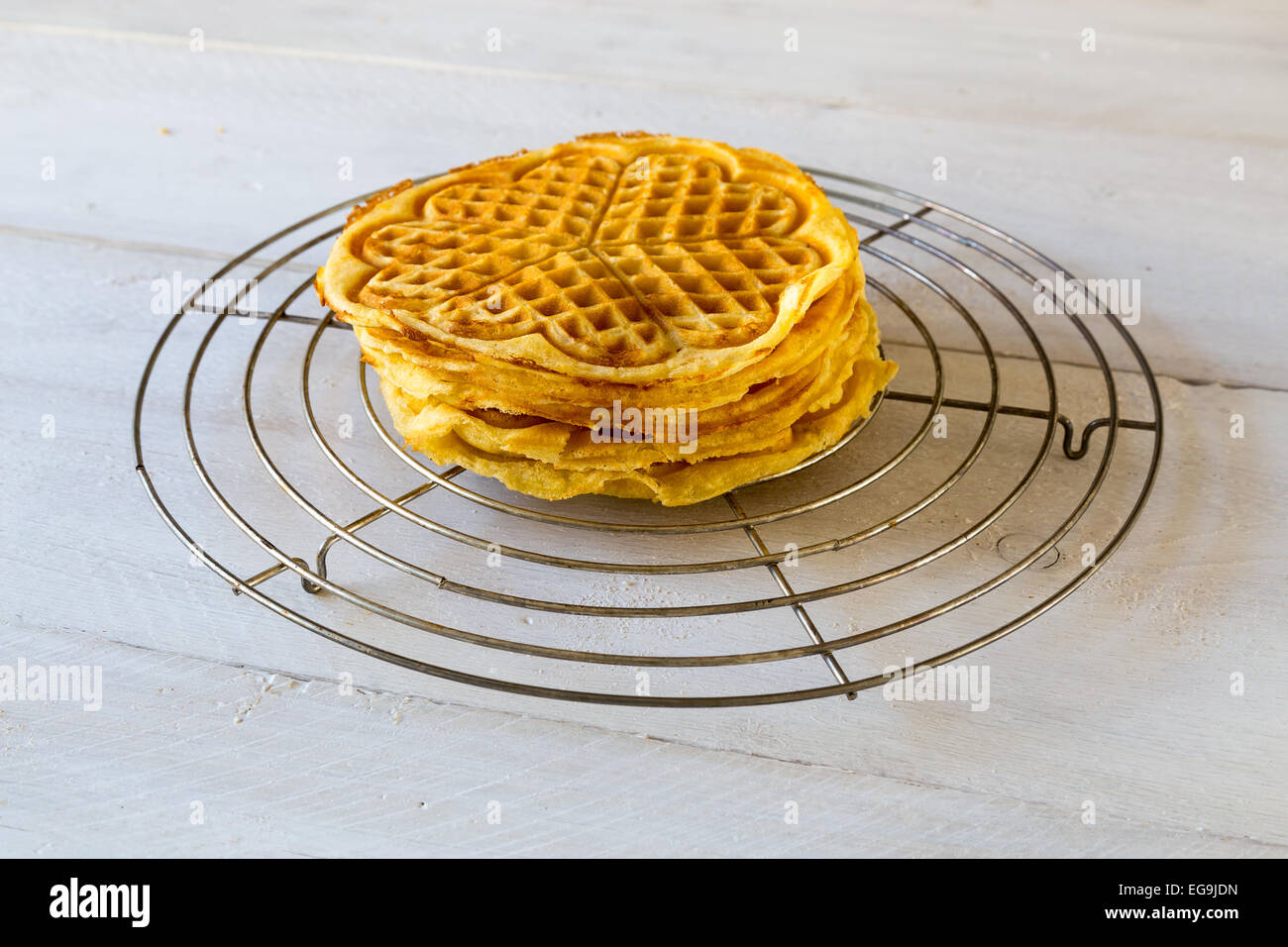 stacked homemade waffles to cool stored Stock Photo