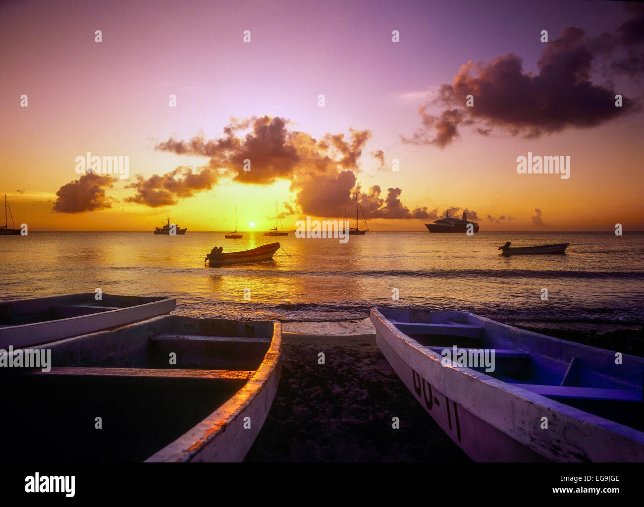 Mexico. Cozumel. Cruise ship moored at sunset. Stock Photo
