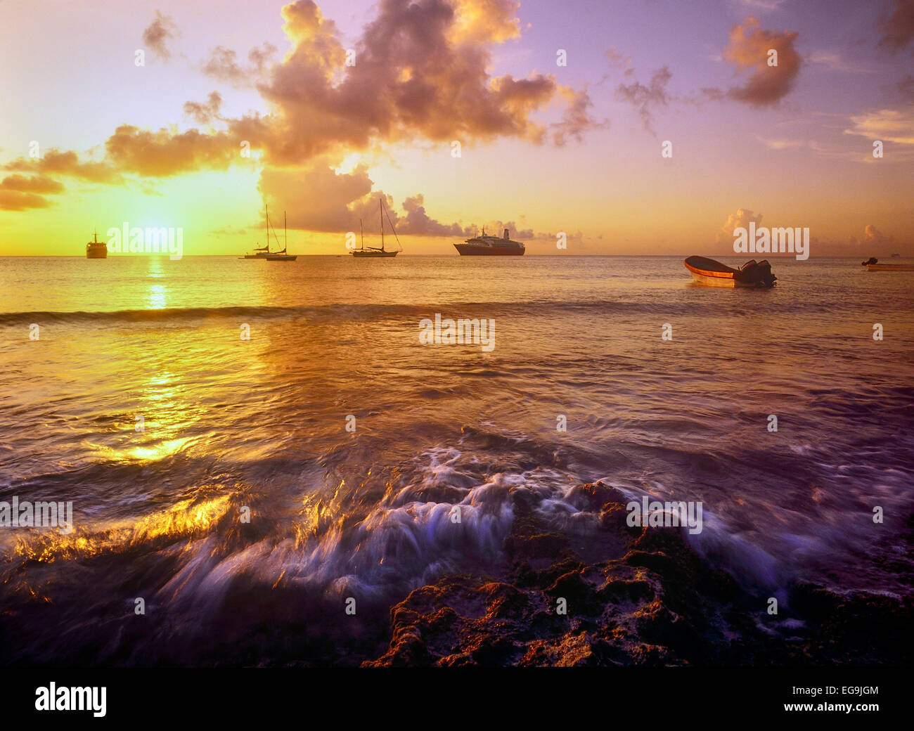 Mexico. Cozumel. Cruise ship moored at sunset. Stock Photo