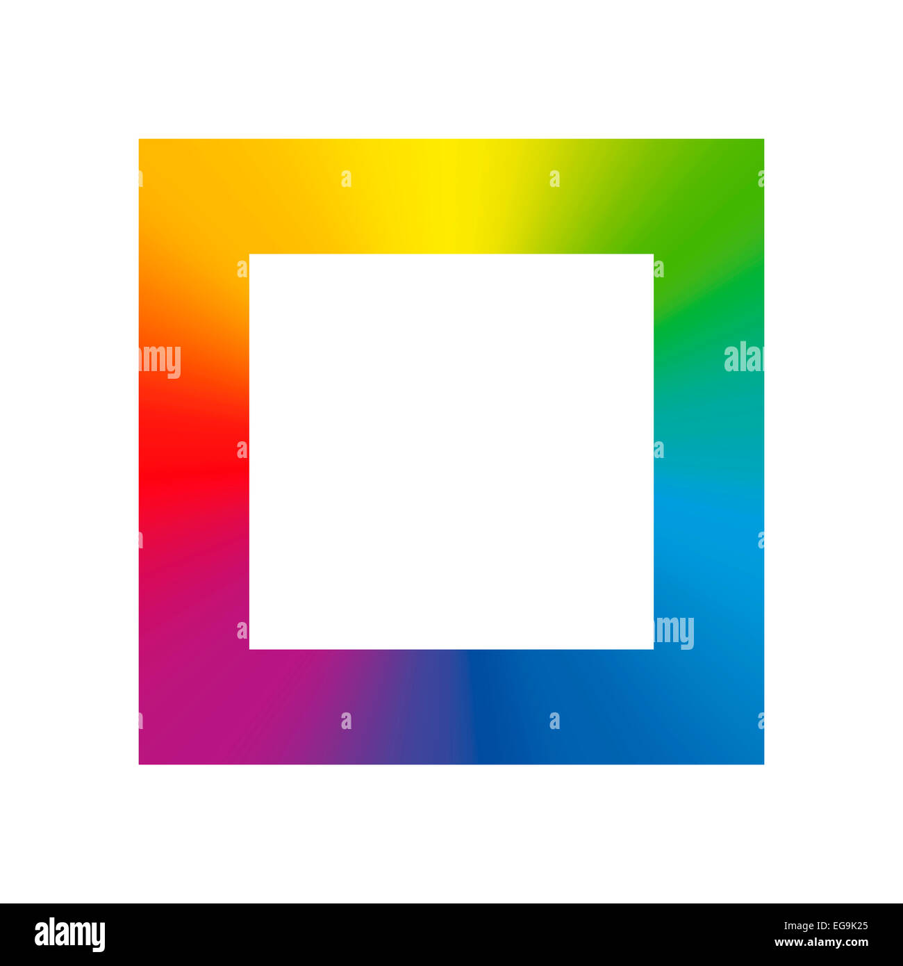 Rainbow colored square button icon - a colorful blank frame to be labeled. Stock Photo