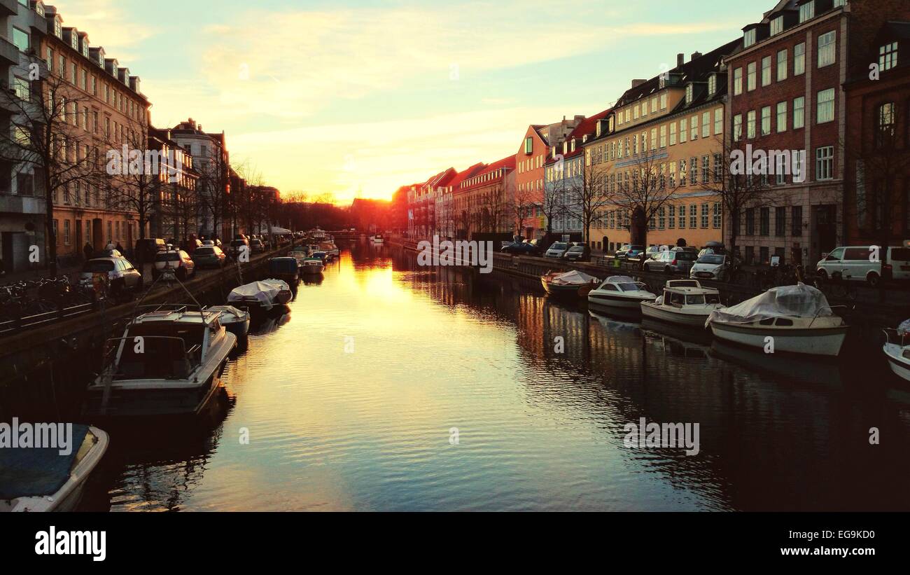 Denmark, Copenhagen, Sunset over city Stock Photo