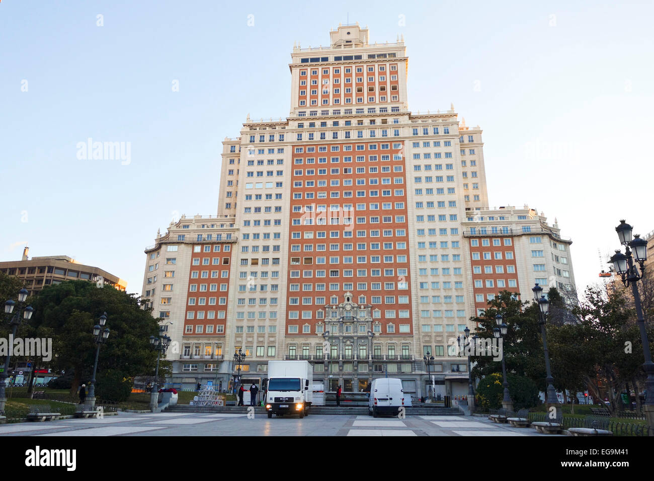 Madrid spainSkyscraper Edificio España, Spain Building at Gran Via, Plaza de España, Square of Spain, Madrid, Spain. Stock Photo