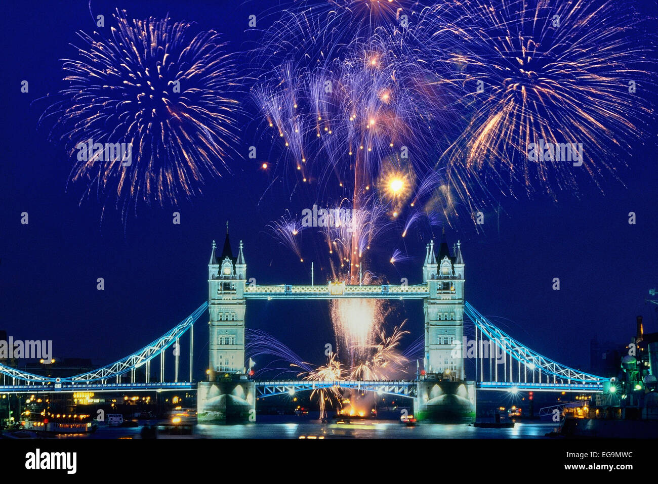 Tower Bridge firework display. London. England Stock Photo