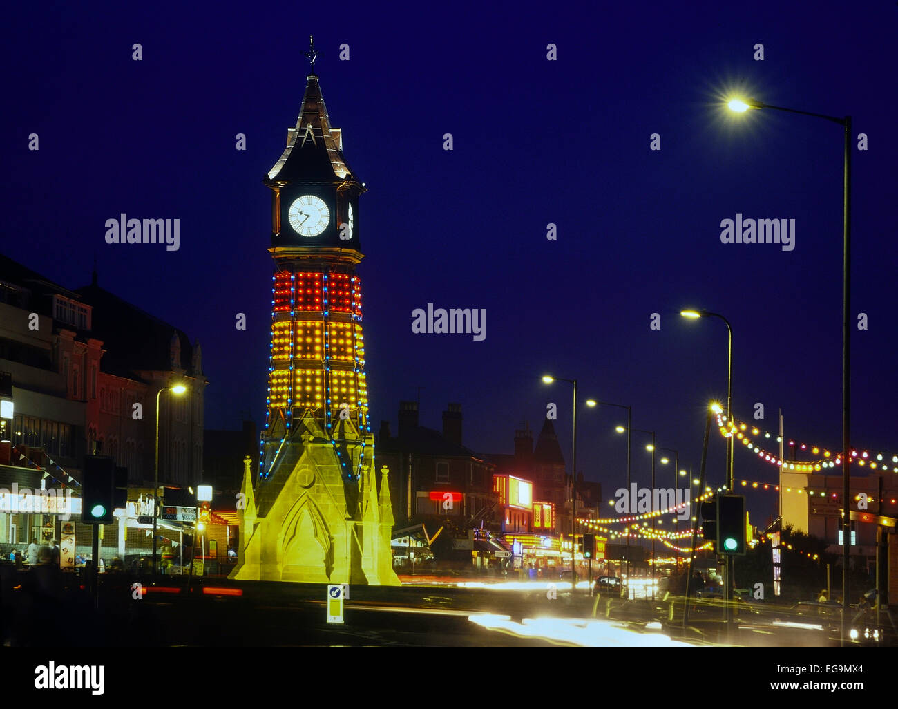 Skegness clock tower at night. Lincolnshire. UK Stock Photo Alamy